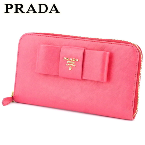 Prada long Wallet leather pink ribbon Saffiano - Picture 1 of 6